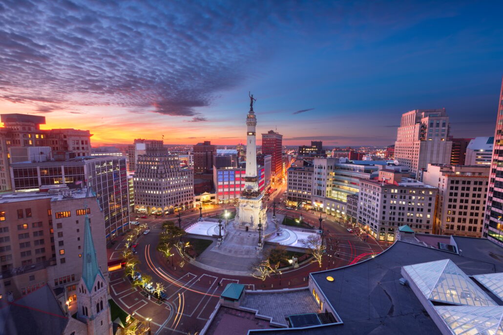 Indianapolis, Indiana, USA skyline over Monument Circle