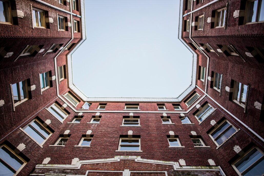 Apartment building, low angle view