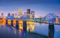 Louisville, Kentucky, USA downtown skyline on the Ohio River at
