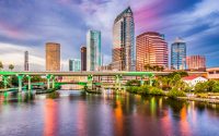 Tampa, Florida, USA downtown skyline on the Hillsborough River.